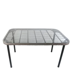 Τραπέζι Κήπου ArteLibre AMPLAS Γκρι/Μαύρο Μέταλλο/Rattan/Γυαλί 140x80x73cm - Image 4