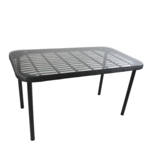 Τραπέζι Κήπου ArteLibre AMPLAS Μαύρο Μέταλλο/Rattan/Γυαλί 140x80x73cm - Image 2