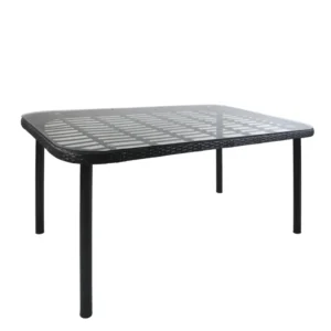Τραπέζι Κήπου ArteLibre AMPLAS Μαύρο Μέταλλο/Rattan/Γυαλί 140x80x73cm