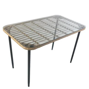 Τραπέζι Κήπου ArteLibre ANNIUS Φυσικό/Μαύρο Μέταλλο/Rattan/Γυαλί 120x70x78cm - Image 2