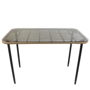 Τραπέζι Κήπου ArteLibre ANNIUS Φυσικό/Μαύρο Μέταλλο/Rattan/Γυαλί 120x70x78cm - Image 3