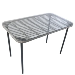 Τραπέζι Κήπου ArteLibre ANNIUS Γκρι/Μαύρο Μέταλλο/Rattan/Γυαλί 120x70x78cm - Image 2