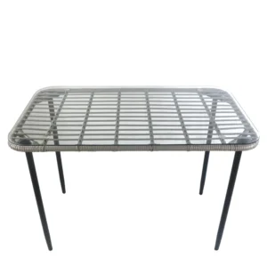 Τραπέζι Κήπου ArteLibre ANNIUS Γκρι/Μαύρο Μέταλλο/Rattan/Γυαλί 120x70x78cm - Image 4