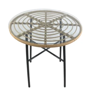 Τραπέζι Κήπου ArteLibre APPIUS Φυσικό/Μαύρο Μέταλλο/Rattan/Γυαλί 70x70x74cm - Image 2