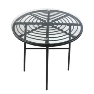 Τραπέζι Κήπου ArteLibre APPIUS Μαύρο Μέταλλο/Rattan/Γυαλί 70x70x74cm - Image 2