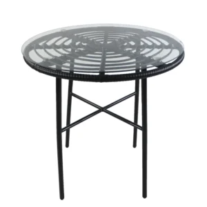 Τραπέζι Κήπου ArteLibre APPIUS Μαύρο Μέταλλο/Rattan/Γυαλί 70x70x74cm - Image 3