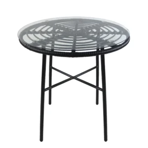 Τραπέζι Κήπου ArteLibre APPIUS Μαύρο Μέταλλο/Rattan/Γυαλί 70x70x74cm