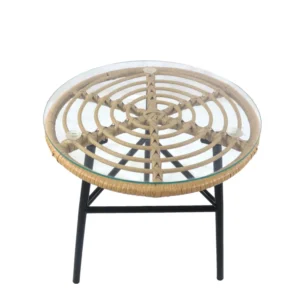 Τραπέζι Κήπου ArteLibre ARELLIUS Φυσικό/Μαύρο Μέταλλο/Rattan/Γυαλί 45x45x46cm - Image 2