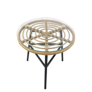 Τραπέζι Κήπου ArteLibre ARELLIUS Φυσικό/Μαύρο Μέταλλο/Rattan/Γυαλί 45x45x46cm - Image 3