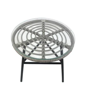 Τραπέζι Κήπου ArteLibre ARELLIUS Γκρι/Μαύρο Μέταλλο/Rattan/Γυαλί 45x45x46cm - Image 2