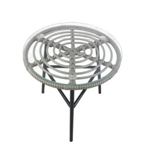 Τραπέζι Κήπου ArteLibre ARELLIUS Γκρι/Μαύρο Μέταλλο/Rattan/Γυαλί 45x45x46cm - Image 3