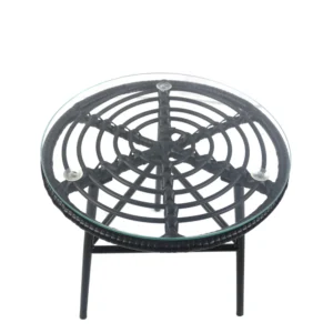 Τραπέζι Κήπου ArteLibre ARELLIUS Μαύρο Μέταλλο/Rattan/Γυαλί 45x45x46cm - Image 2