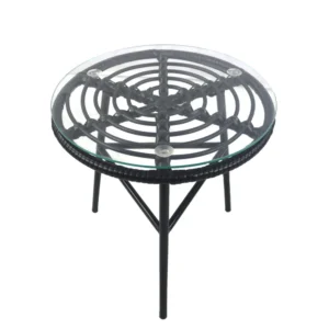 Τραπέζι Κήπου ArteLibre ARELLIUS Μαύρο Μέταλλο/Rattan/Γυαλί 45x45x46cm - Image 3