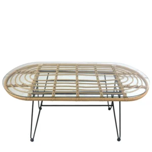 Τραπέζι Κήπου ArteLibre ARRIUS Φυσικό/Μαύρο Μέταλλο/Rattan/Γυαλί 100x45x46cm - Image 2