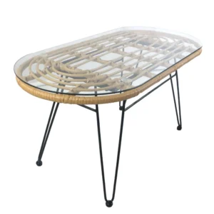 Τραπέζι Κήπου ArteLibre ARRIUS Φυσικό/Μαύρο Μέταλλο/Rattan/Γυαλί 100x45x46cm - Image 3