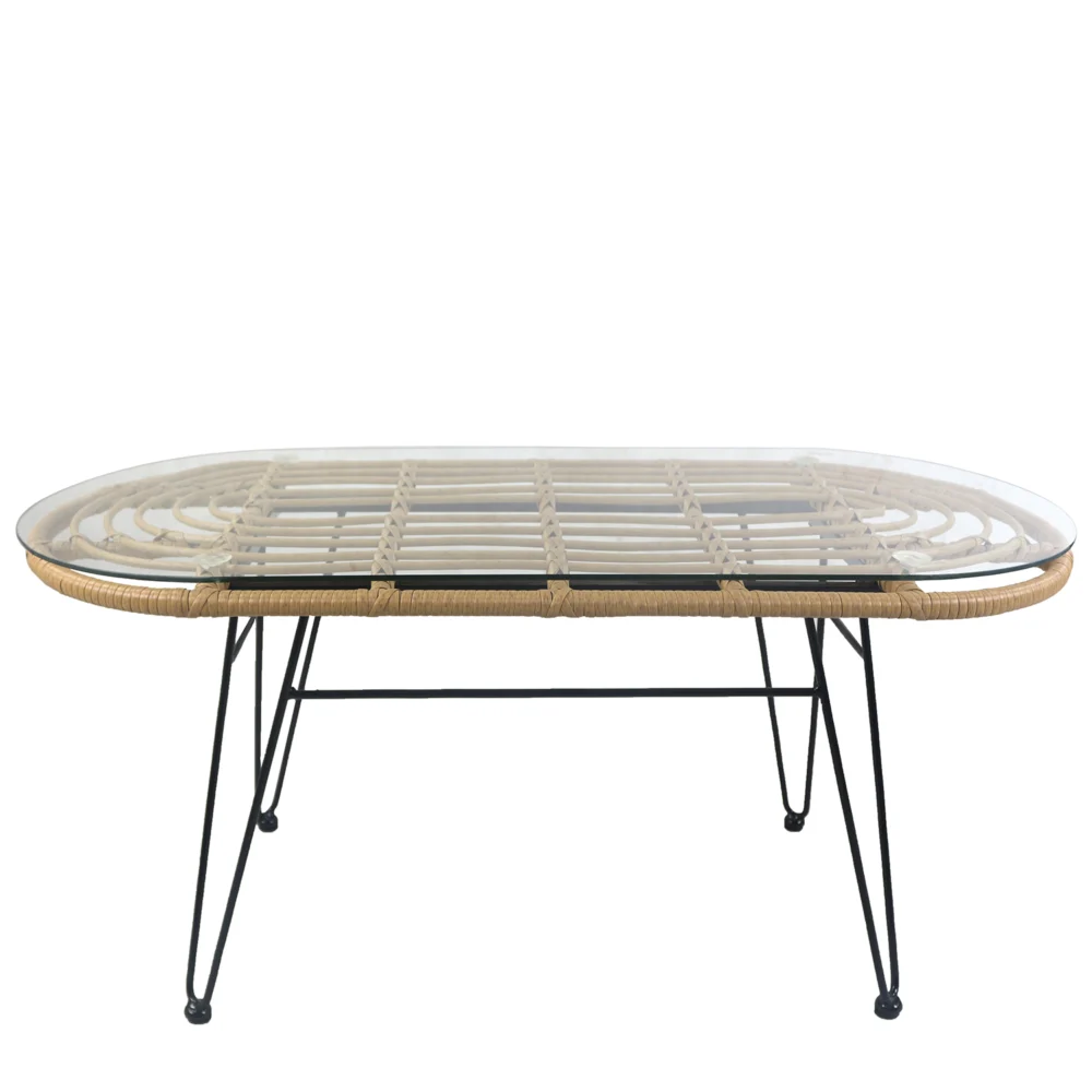 Τραπέζι Κήπου ArteLibre ARRIUS Φυσικό/Μαύρο Μέταλλο/Rattan/Γυαλί 100x45x46cm