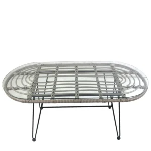 Τραπέζι Κήπου ArteLibre ARRIUS Γκρι/Μαύρο Μέταλλο/Rattan/Γυαλί 100x45x46cm - Image 2