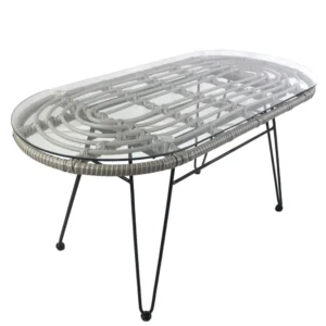 Τραπέζι Κήπου ArteLibre ARRIUS Γκρι/Μαύρο Μέταλλο/Rattan/Γυαλί 100x45x46cm - Image 3