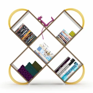 Βιβλιοθήκη ArteLibre CASE Καρυδί/Κίτρινο 120x25x120cm - Image 2