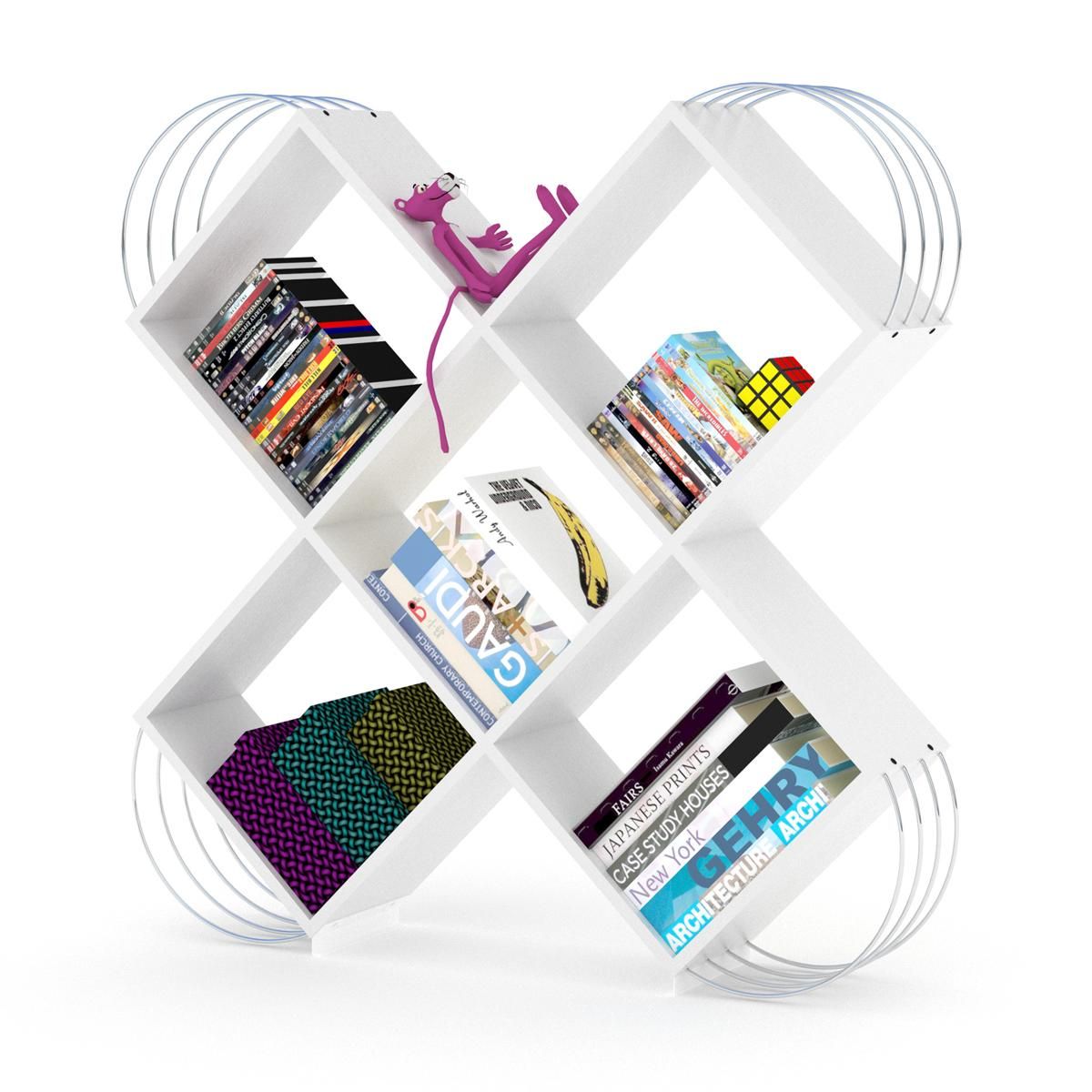 Βιβλιοθήκη ArteLibre CASE Λευκό/Χρώμιο 120x25x120cm Βιβλιοθήκη ArteLibre CASE Λευκό/Χρώμιο 120x25x120cm