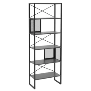 Βιβλιοθήκη ArteLibre MELA Γκρι/Μαύρο Μελαμίνη/Μέταλλο 65x32.8x180cm - Image 2
