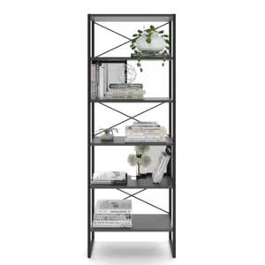 Βιβλιοθήκη ArteLibre MELA Γκρι/Μαύρο Μελαμίνη/Μέταλλο 65x32.8x180cm - Image 3