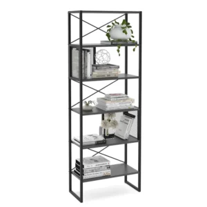 Βιβλιοθήκη ArteLibre MELA Γκρι/Μαύρο Μελαμίνη/Μέταλλο 65x32.8x180cm - Image 4