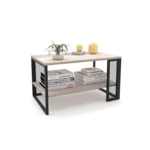 Τραπεζάκι Σαλονιού ArteLibre MELA Sonoma/Μαύρο Μελαμίνη/Μέταλλο 80.2x45x50.2cm - Image 4