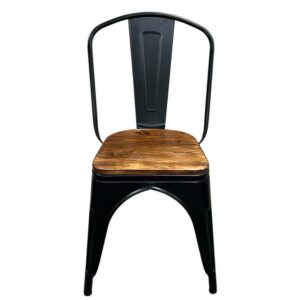Καρέκλα ArteLibre Βιομηχανικού Τύπου Vintage TOLIKO II Μαύρο Ματ/Καφέ Μέταλλο/Ξύλο 45x53x85cm - Image 4