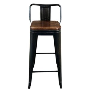 Σκαμπό Bar ArteLibre Βιομηχανικού Τύπου Vintage MOLERO II Μαύρο Αντικέ/Καφέ Μέταλλο/Ξύλο 44x44x94cm - Image 4