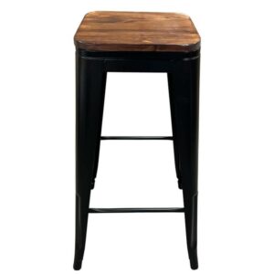 Σκαμπό Bar ArteLibre Βιομηχανικού Τύπου Vintage SILANO II Μαύρο Ματ/Καφέ Μέταλλο/Ξύλο 42x42x76cm - Image 2