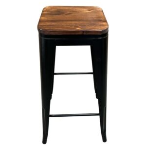 Σκαμπό Bar ArteLibre Βιομηχανικού Τύπου Vintage SILANO II Μαύρο Ματ/Καφέ Μέταλλο/Ξύλο 42x42x76cm - Image 3