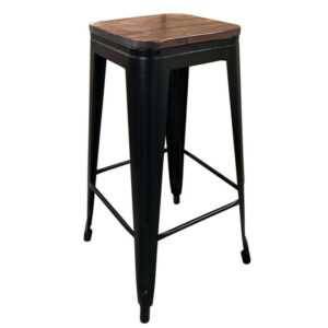 Σκαμπό Bar ArteLibre Βιομηχανικού Τύπου Vintage SILANO II Μαύρο Ματ/Καφέ Μέταλλο/Ξύλο 42x42x76cm