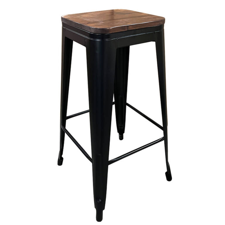 Σκαμπό Bar ArteLibre Βιομηχανικού Τύπου Vintage SILANO II Μαύρο Ματ/Καφέ Μέταλλο/Ξύλο 42x42x76cm