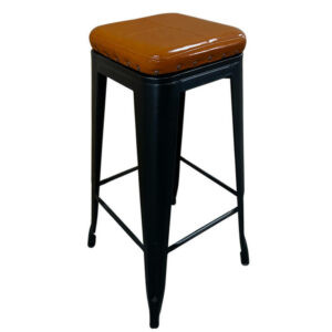 Σκαμπό Bar ArteLibre Βιομηχανικού Τύπου Vintage SILANO III Μαύρο Ματ/Καφέ Μέταλλο/PU 43x43x78cm