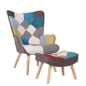 Πολυθρόνα Μπερζέρα Με Υποπόδιο ArteLibre BRIAR Patchwork Ύφασμα/Ξύλο 73x69x96cm