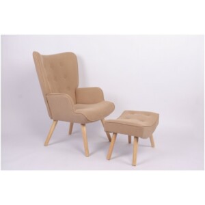 Πολυθρόνα Μπερζέρα Με Υποπόδιο ArteLibre ANIDORI Ανοιχτό Καφέ Ύφασμα/Ξύλο 73x69x96cm - Image 11