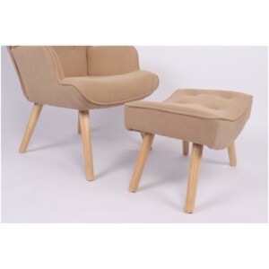 Πολυθρόνα Μπερζέρα Με Υποπόδιο ArteLibre ANIDORI Ανοιχτό Καφέ Ύφασμα/Ξύλο 73x69x96cm - Image 13