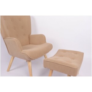 Πολυθρόνα Μπερζέρα Με Υποπόδιο ArteLibre ANIDORI Ανοιχτό Καφέ Ύφασμα/Ξύλο 73x69x96cm - Image 14