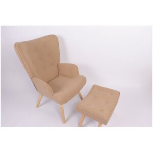 Πολυθρόνα Μπερζέρα Με Υποπόδιο ArteLibre ANIDORI Ανοιχτό Καφέ Ύφασμα/Ξύλο 73x69x96cm - Image 15