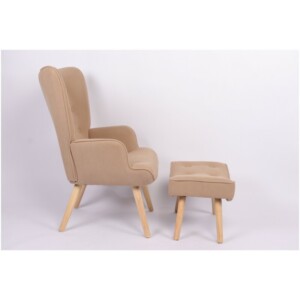 Πολυθρόνα Μπερζέρα Με Υποπόδιο ArteLibre ANIDORI Ανοιχτό Καφέ Ύφασμα/Ξύλο 73x69x96cm - Image 16