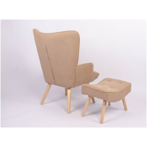 Πολυθρόνα Μπερζέρα Με Υποπόδιο ArteLibre ANIDORI Ανοιχτό Καφέ Ύφασμα/Ξύλο 73x69x96cm - Image 17