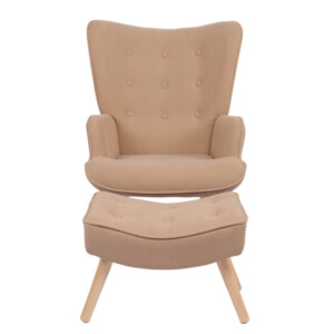 Πολυθρόνα Μπερζέρα Με Υποπόδιο ArteLibre ANIDORI Ανοιχτό Καφέ Ύφασμα/Ξύλο 73x69x96cm - Image 3