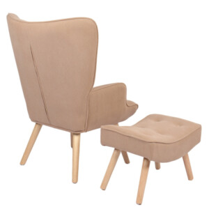 Πολυθρόνα Μπερζέρα Με Υποπόδιο ArteLibre ANIDORI Ανοιχτό Καφέ Ύφασμα/Ξύλο 73x69x96cm - Image 4