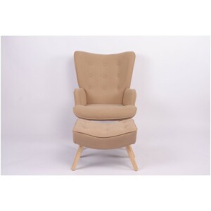 Πολυθρόνα Μπερζέρα Με Υποπόδιο ArteLibre ANIDORI Ανοιχτό Καφέ Ύφασμα/Ξύλο 73x69x96cm - Image 5