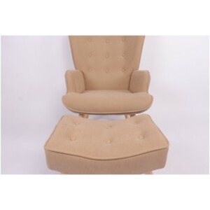 Πολυθρόνα Μπερζέρα Με Υποπόδιο ArteLibre ANIDORI Ανοιχτό Καφέ Ύφασμα/Ξύλο 73x69x96cm - Image 6