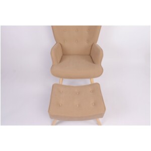 Πολυθρόνα Μπερζέρα Με Υποπόδιο ArteLibre ANIDORI Ανοιχτό Καφέ Ύφασμα/Ξύλο 73x69x96cm - Image 7