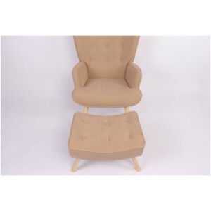 Πολυθρόνα Μπερζέρα Με Υποπόδιο ArteLibre ANIDORI Ανοιχτό Καφέ Ύφασμα/Ξύλο 73x69x96cm - Image 10