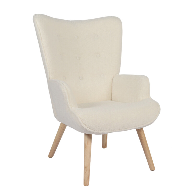 Πολυθρόνα ArteLibre MARION Λευκό Ύφασμα Μπουκλέ/Ξύλο 73x69x96cm Πολυθρόνα ArteLibre MARION Λευκό Ύφασμα Μπουκλέ/Ξύλο 73x69x96cm