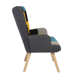 Πολυθρόνα ArteLibre BRIAR Κίτρινο/Μπλε Patchwork Ύφασμα/Ξύλο 73x69x96cm - Image 2